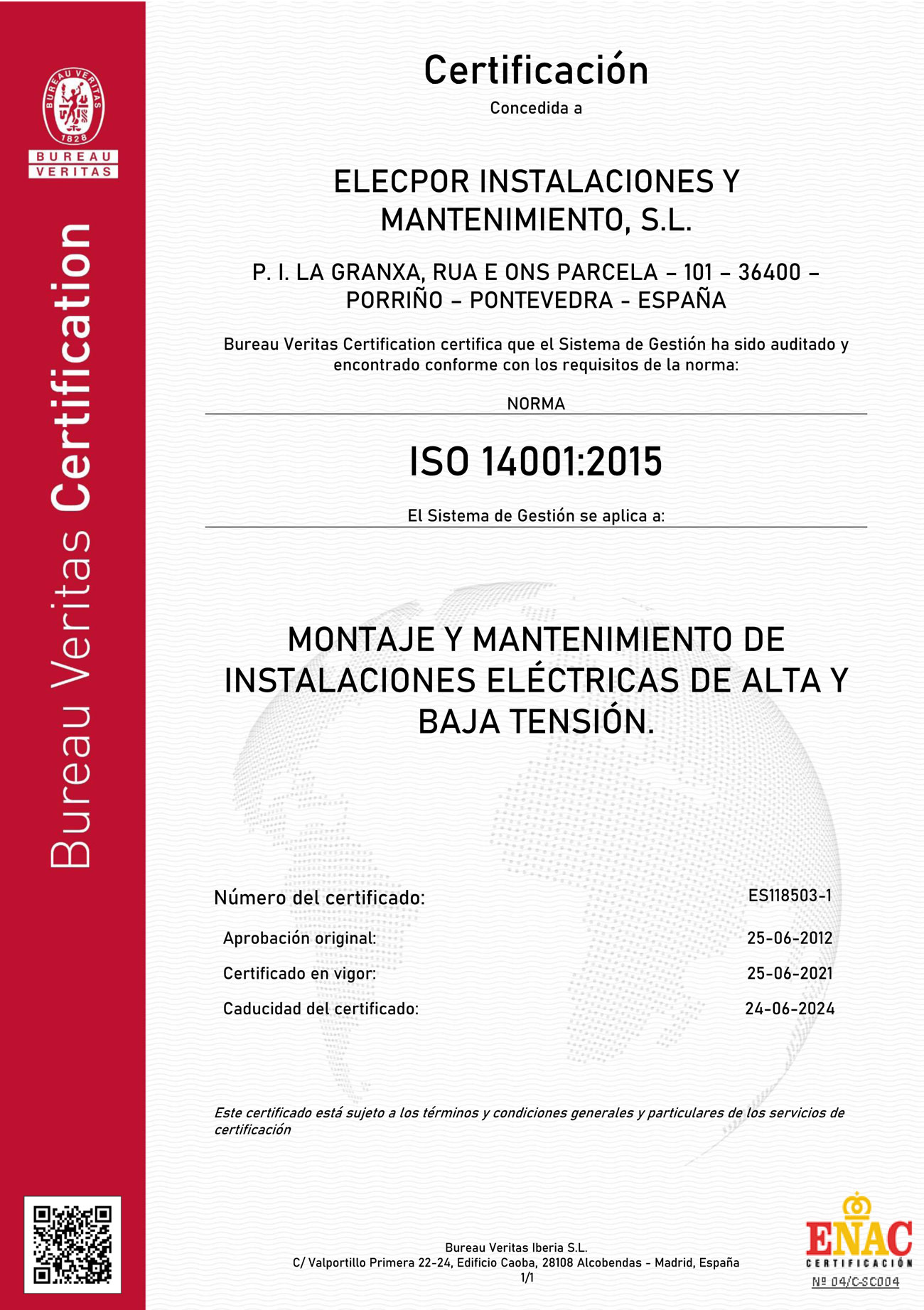 ISO 14001 ELECPOR INSTALACIONES